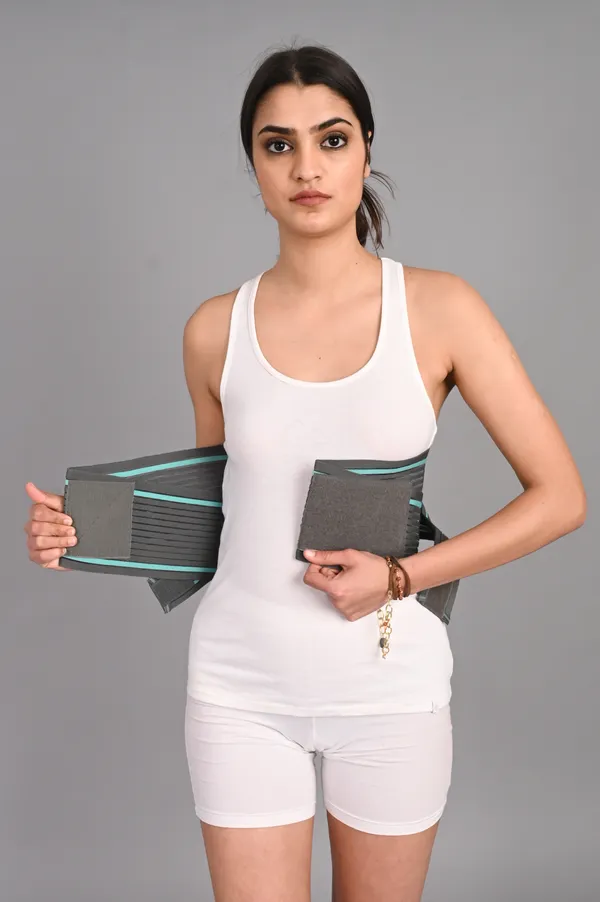 Grey_Medical_Lumbar_Support_Belt_With_Turquoise_Straps