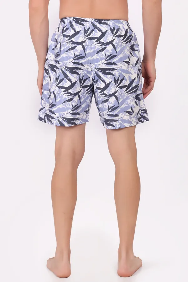 Grey_And_White_Cotton_Leaf_Print_Swim_Shorts_For_Men