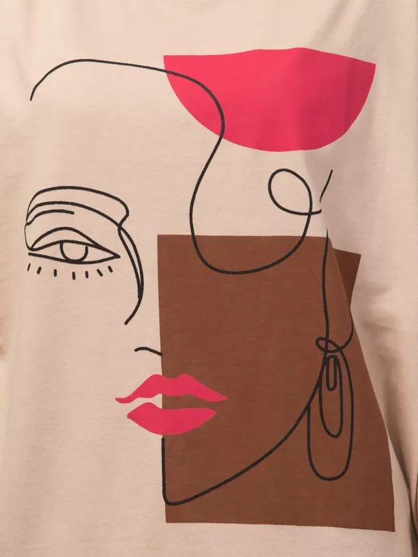 Beige_Cotton_Oversized_Abstract_Face_Print_T-Shirt_For_Women
