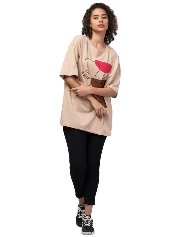 Beige_Cotton_Oversized_Abstract_Face_Print_T-Shirt_For_Women