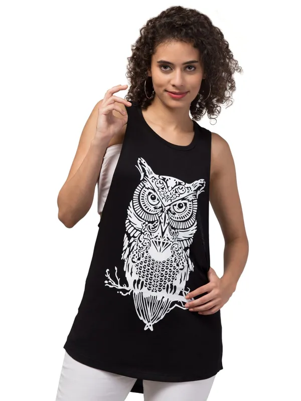 Black_Cotton_Sleeveless_Owl_Graphic_Print_Tank_Top_For_Women
