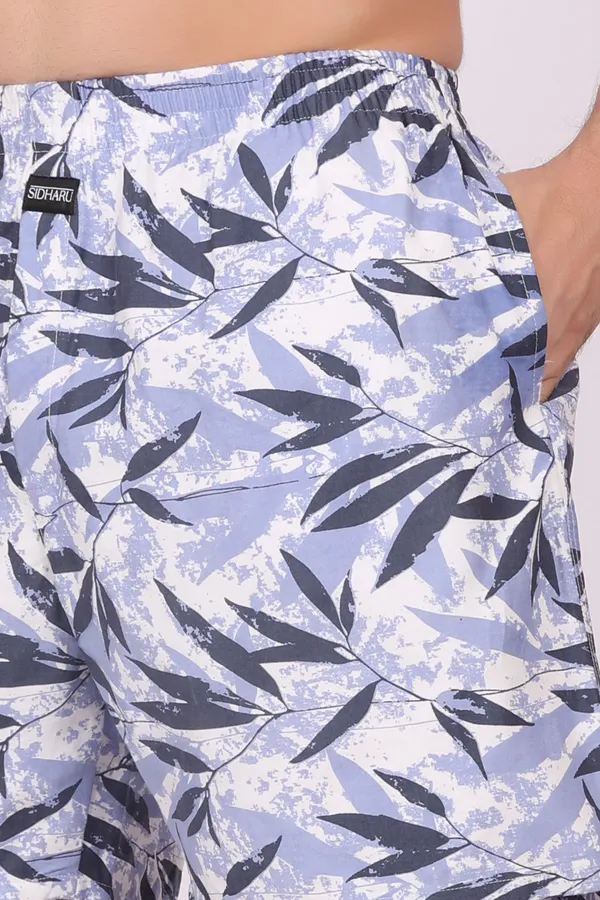Grey_And_White_Cotton_Leaf_Print_Swim_Shorts_For_Men
