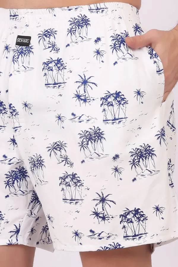 White_Cotton_Tropical_Print_Casual_Shorts_For_Men