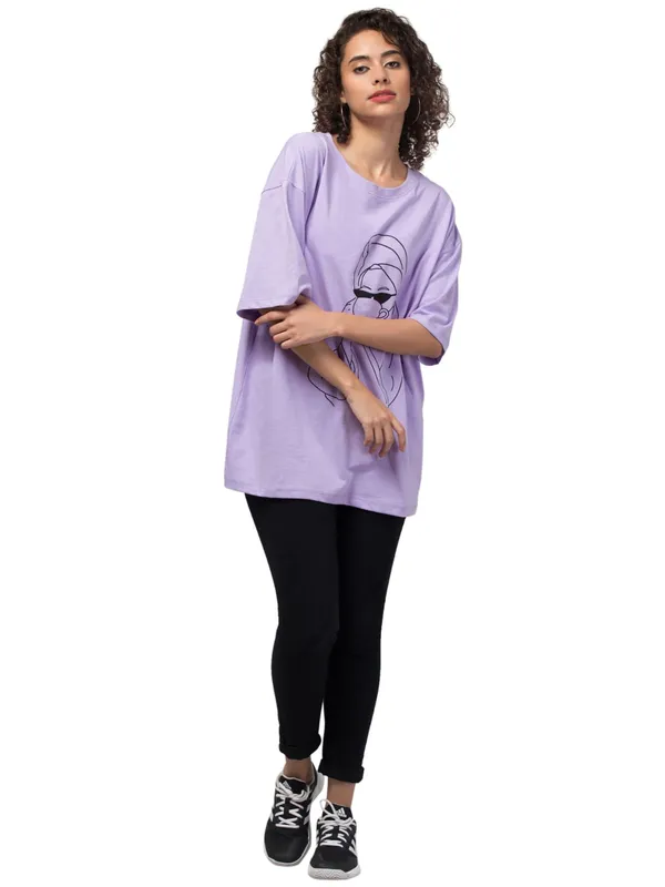 Lavender_Cotton_Oversized_Abstract_Line_Art_Print_T-Shirt_For_Women