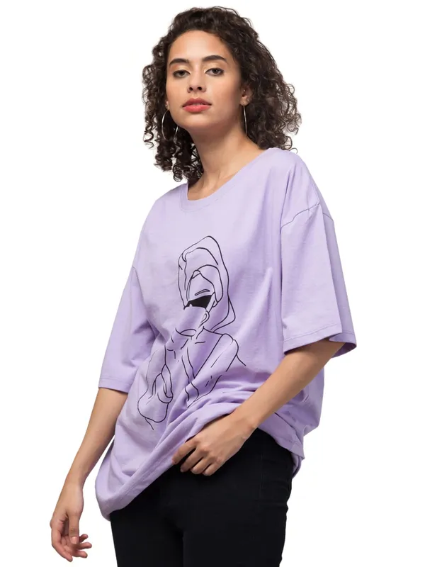 Lavender_Cotton_Oversized_Abstract_Line_Art_Print_T-Shirt_For_Women