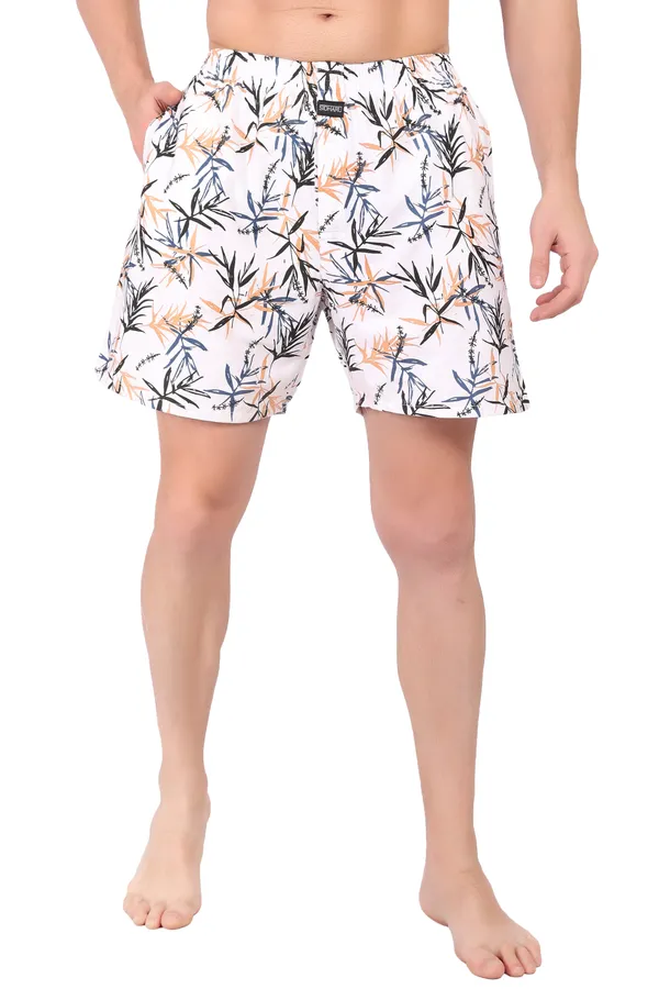 White_Cotton_Floral_Tropical_Leaf_Print_Boxer_Shorts_For_Men