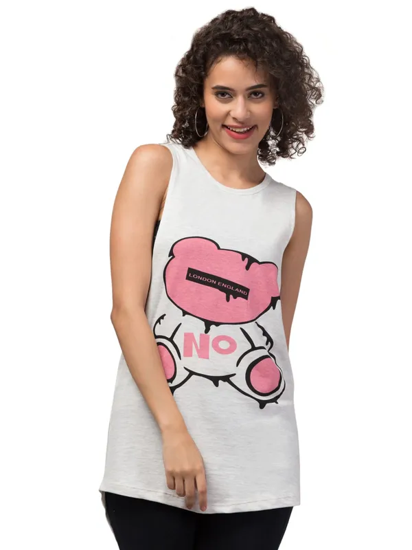 White_Cotton_Sleeveless_Graphic_Print_Long_Top_For_Women