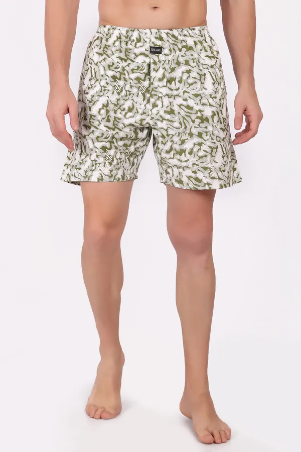 White_And_Green_Cotton_Relaxed_Fit_Boxer_Shorts_For_Men