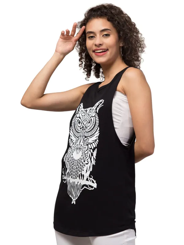 Black_Cotton_Sleeveless_Owl_Graphic_Print_Tank_Top_For_Women