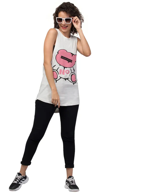 White_Cotton_Sleeveless_Graphic_Print_Long_Top_For_Women