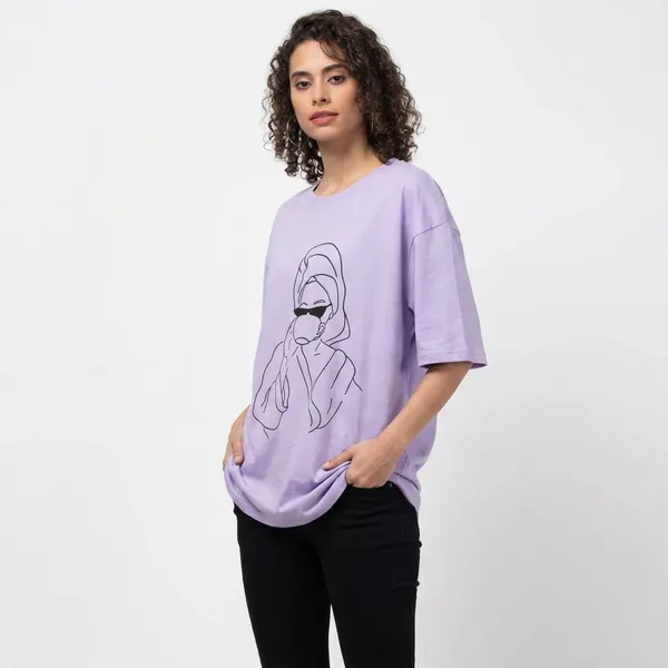 Lavender_Cotton_Oversized_Abstract_Line_Art_Print_T-Shirt_For_Women