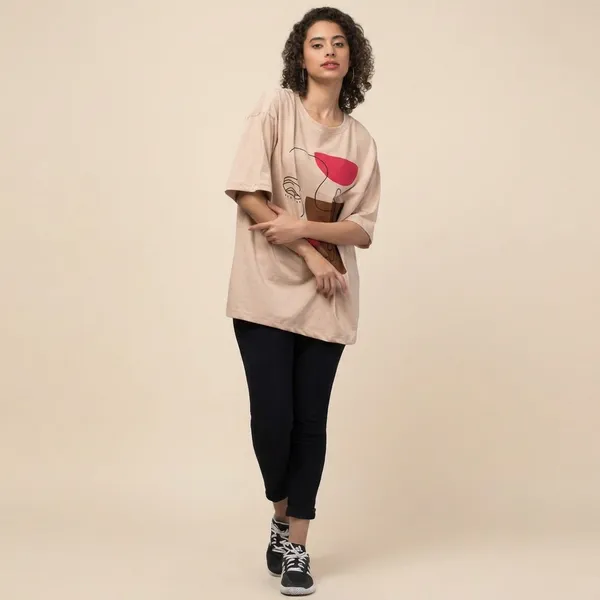 Beige_Cotton_Oversized_Abstract_Face_Print_T-Shirt_For_Women