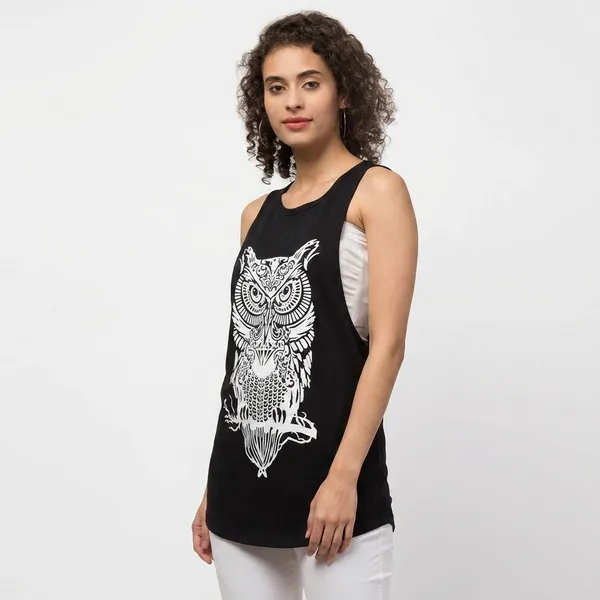 Black_Cotton_Sleeveless_Owl_Graphic_Print_Tank_Top_For_Women