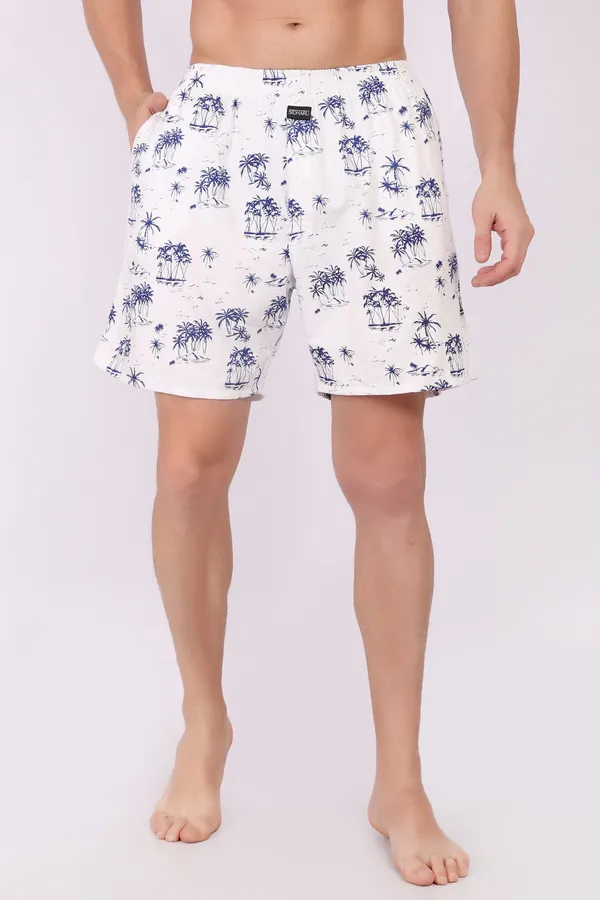 White_Cotton_Tropical_Print_Casual_Shorts_For_Men