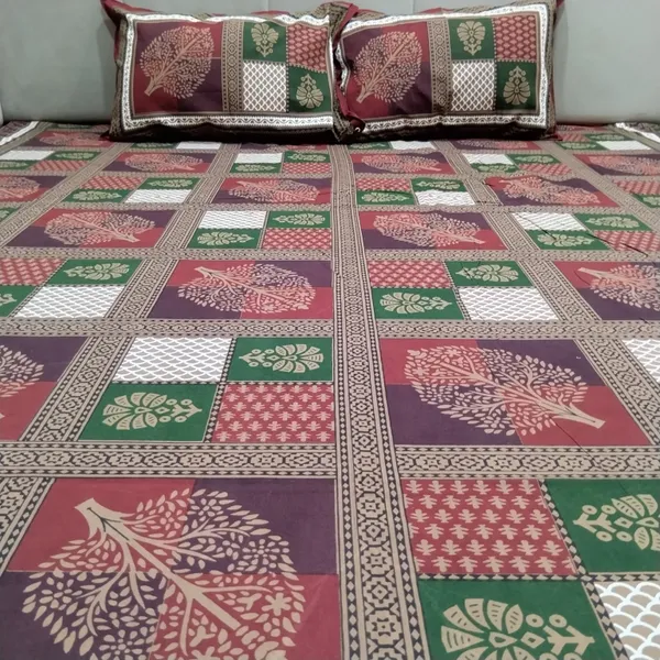 Cotton_Jaipuri_Print_Maroon_and_Green_King_Size_Bedsheet_with_2_Pillow_Covers