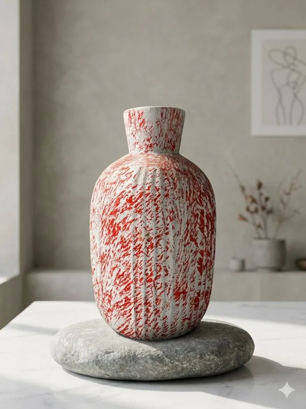 Ceramic_Artistic_Red_And_White_Marbled_Decorative_Vase