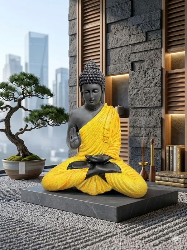 Resin_Spiritual_Meditating_Buddha_Lotus_Pose_Yellow_And_Black_Decorative_Figurine