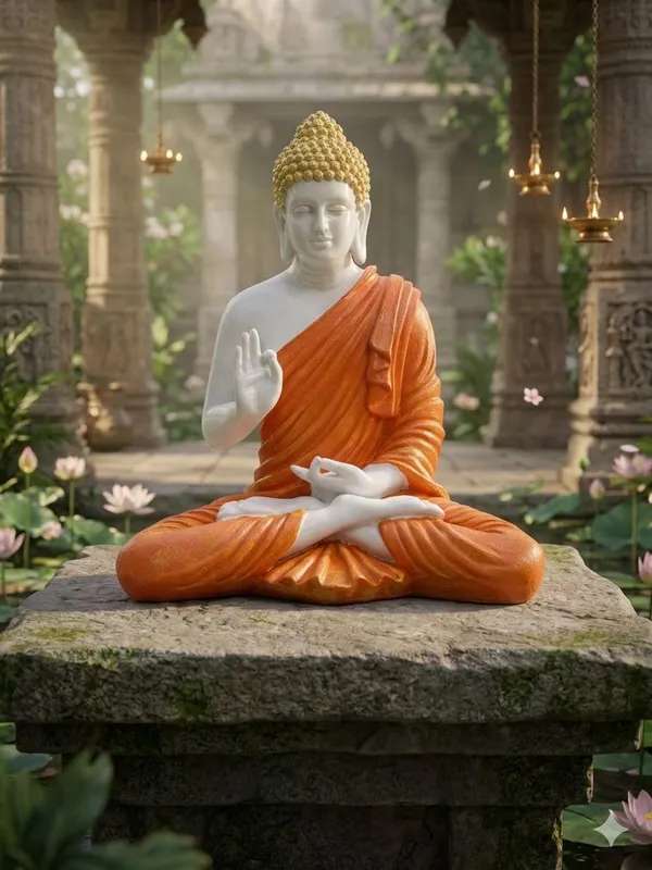 Resin_Spiritual_Meditating_Buddha_Lotus_Pose_Orange_And_White_Decorative_Figurine