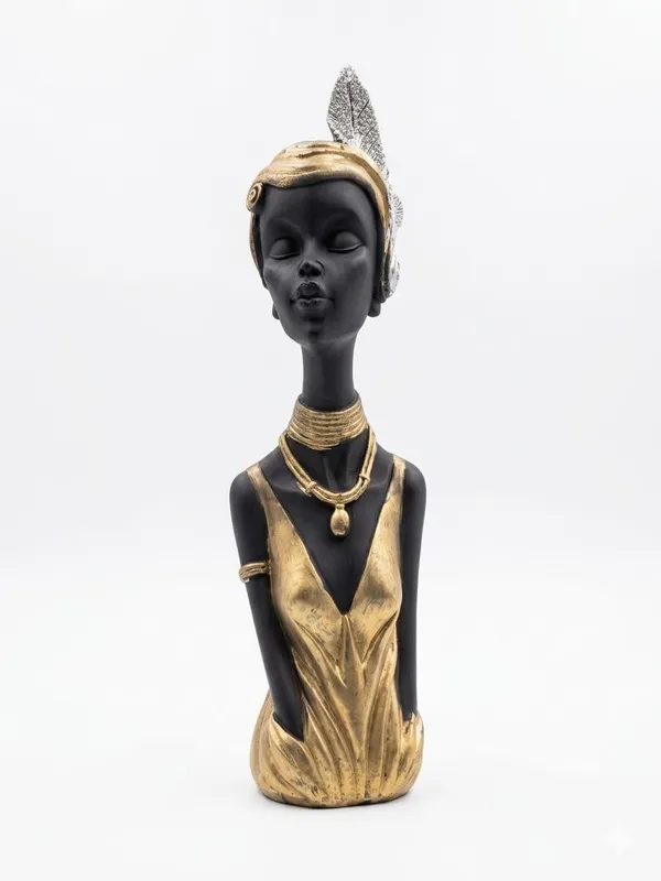 Resin_African_Inspired_Female_Bust_Black_Gold_Ornate_Headdress_Figurine_Set_Of_3