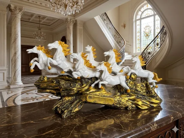 Resin_Regal_Galloping_White_Horse_Golden_Accent_Decorative_Sculpture_Set