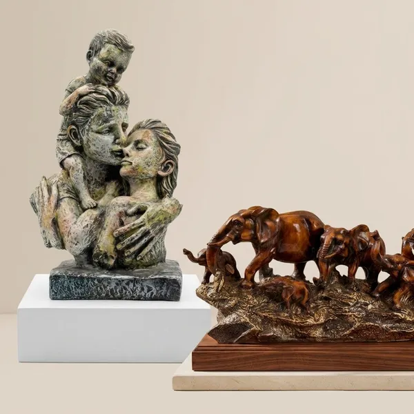 Rustic_Handcrafted_Family_&_Elephant_Sculpture_Duo_Pack_Of_2
