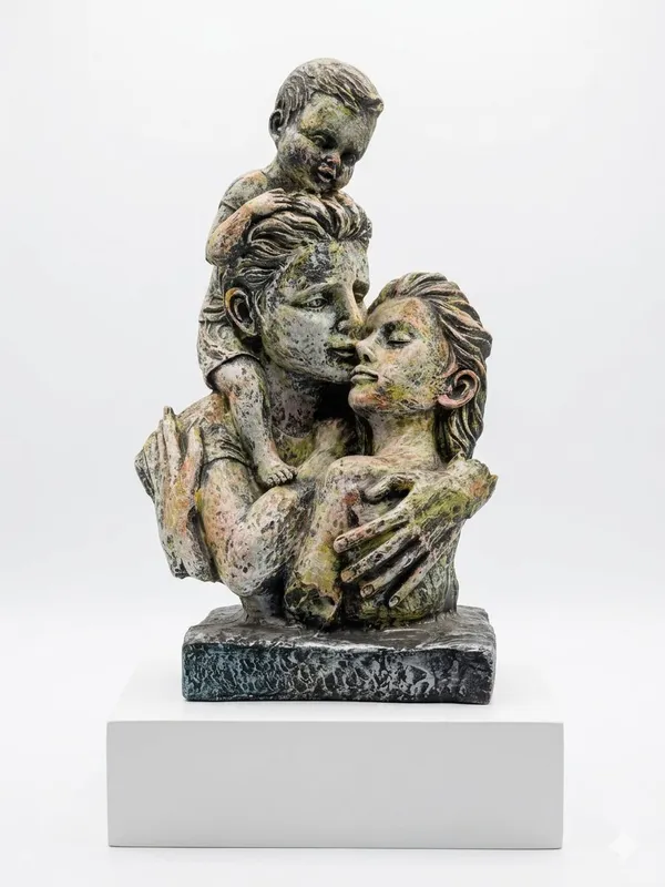 Rustic_Handcrafted_Family_&_Elephant_Sculpture_Duo_Pack_Of_2