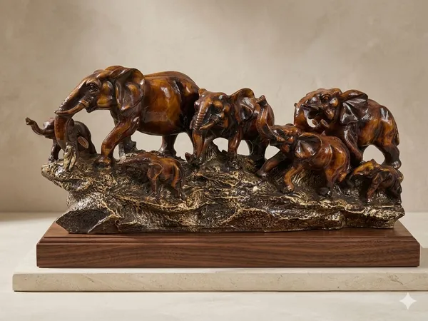 Wood_Handcrafted_Elephant_Family_Decorative_Sculpture