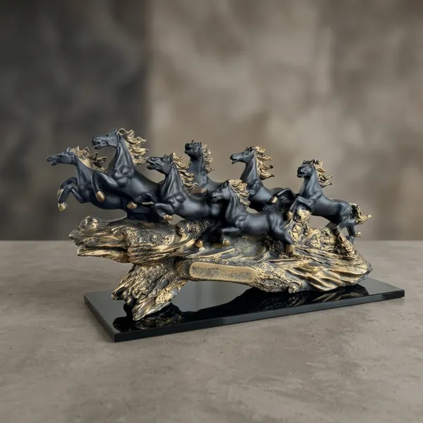 Resin_Contemporary_Galloping_Horses_Golden_Accent_Decorative_Sculpture