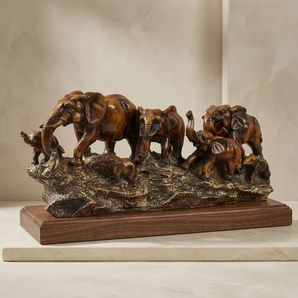 Wood_Handcrafted_Elephant_Family_Decorative_Sculpture
