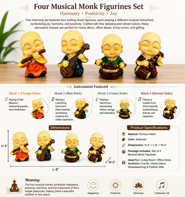 Four_Musical_Monk_Figurines_Set,_Resin_Multicolor
