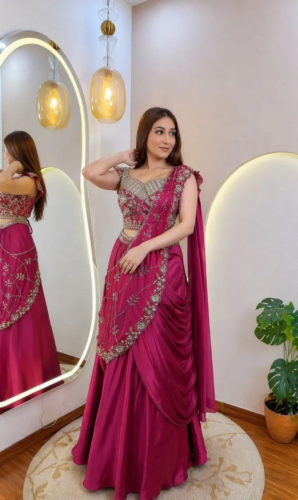 Magenta_Embellished_Lehenga_Choli_With_Dupatta_-_Ethnic_Wear_Set