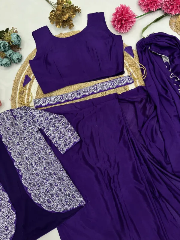 Purple_Georgette_Saree_With_Embellished_Jacket_Blouse_Set