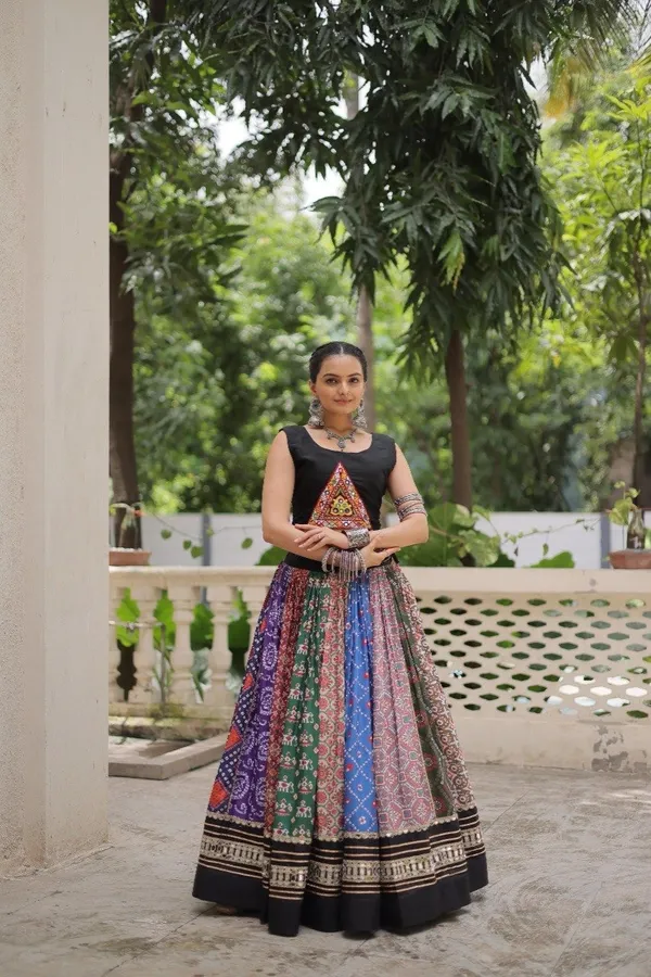 Multicolor_Printed_Lehenga_Choli_With_Black_Velvet_Border_-_Traditional_Indian_Ethnic_Wear