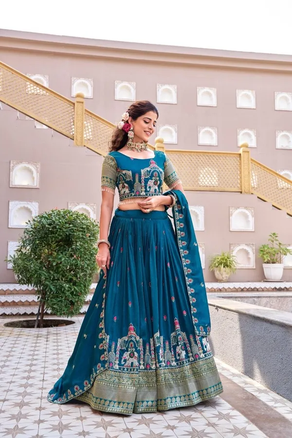 Teal_Blue_Embroidered_Lehenga_Choli_Set_With_Dupatta