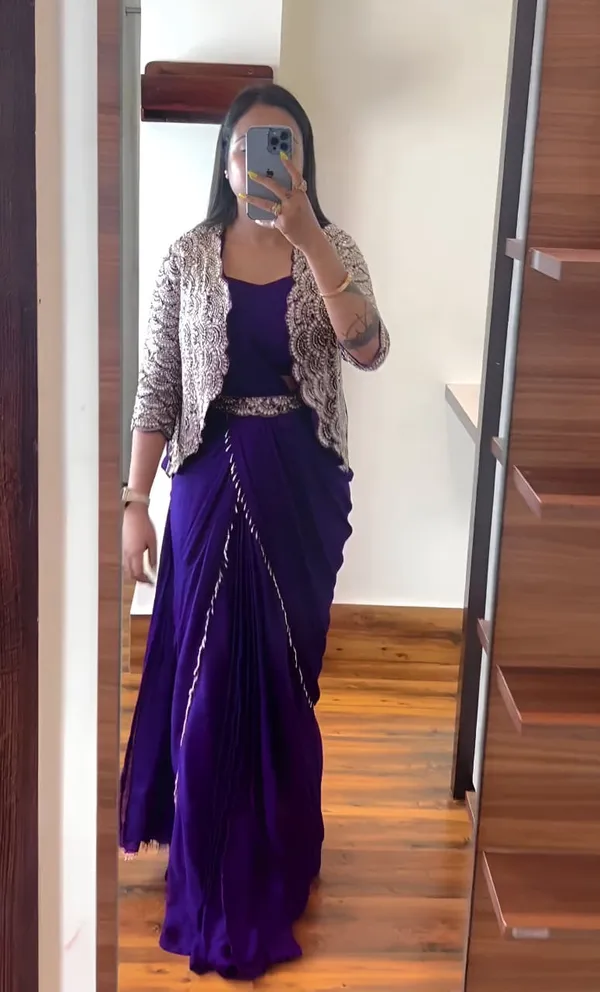 Purple_Georgette_Saree_With_Embellished_Jacket_Blouse_Set