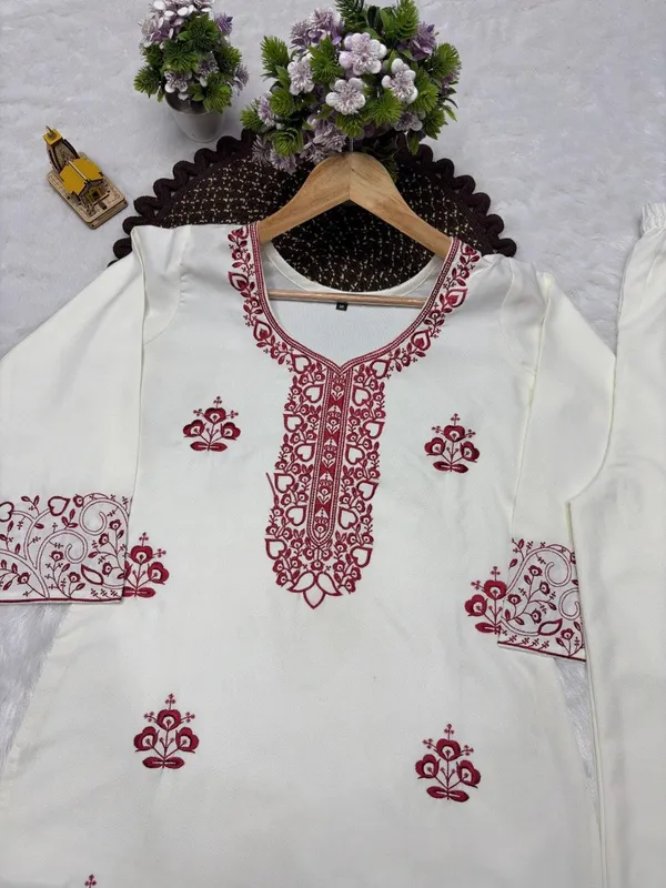 White_Embroidered_Kurta_And_Palazzo_Set_For_Women