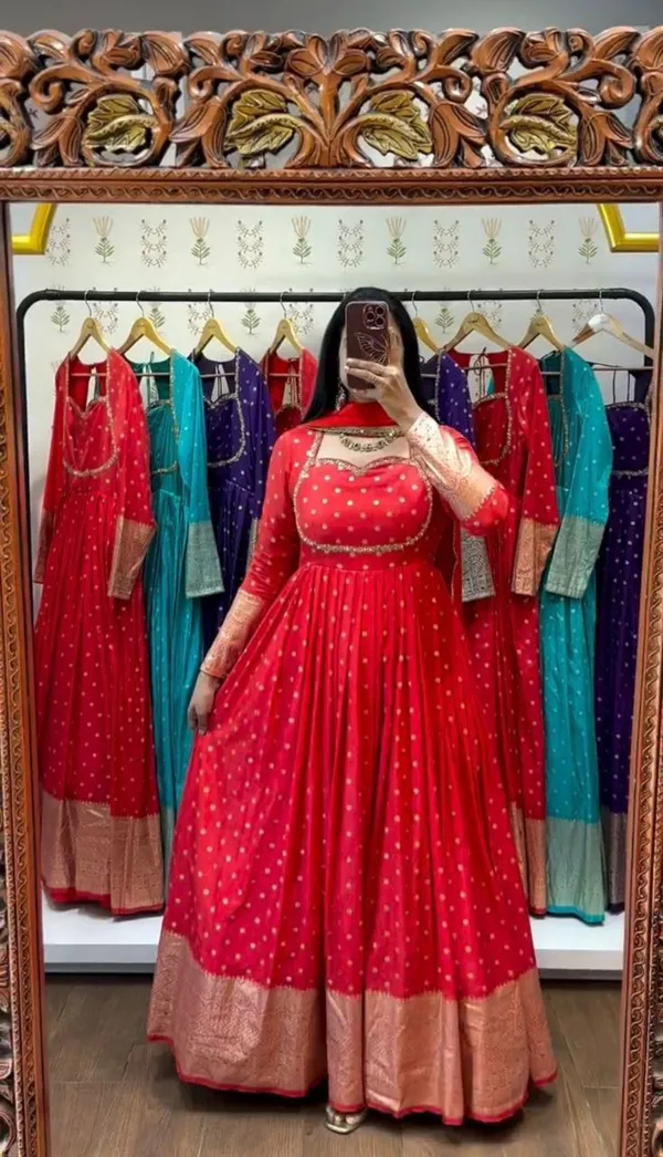 Red_Mirror_Work_Lehenga_Choli_With_Dupatta_-_Traditional_Indian_Ethnic_Wear