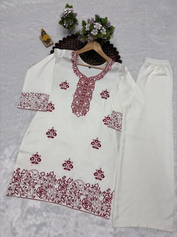 White_Embroidered_Kurta_And_Palazzo_Set_For_Women