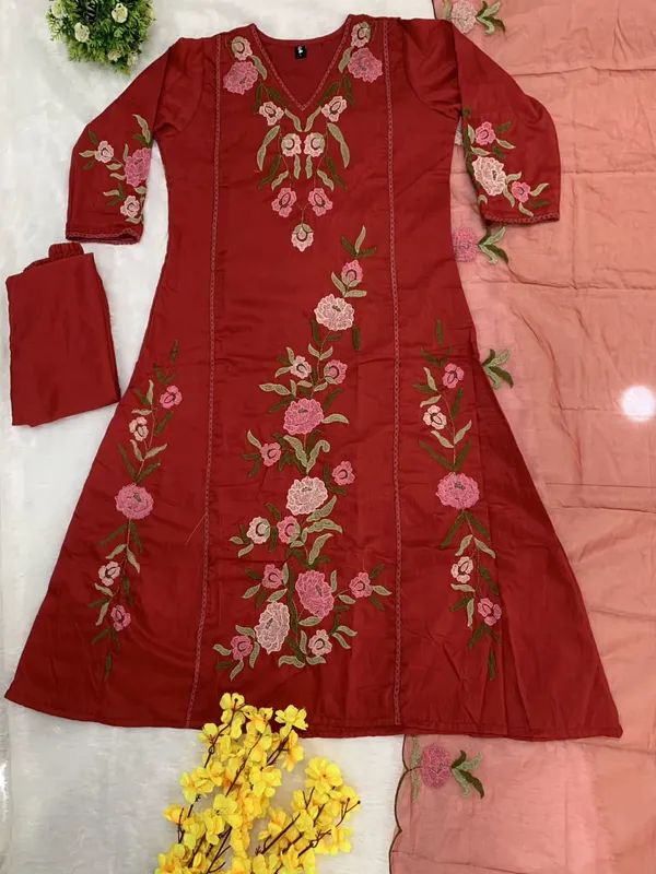 Maroon_Floral_Embroidered_Georgette_Suit_Set_With_Dupatta