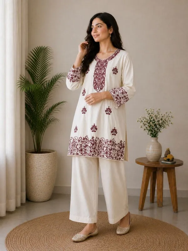 White_Embroidered_Kurta_And_Palazzo_Set_For_Women