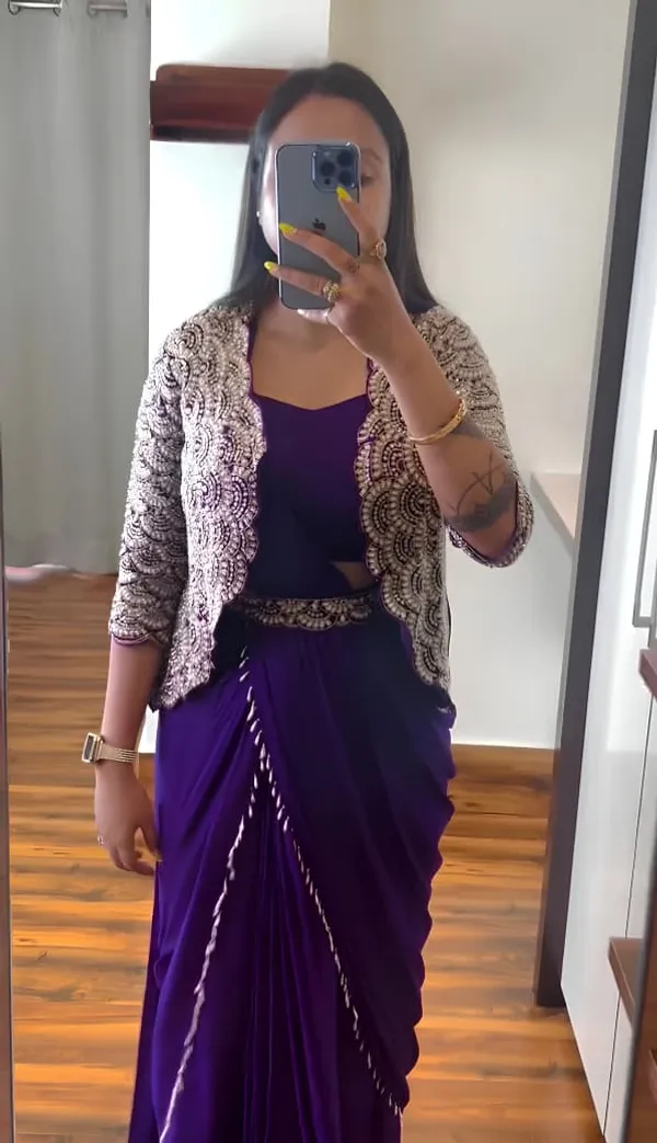 Purple_Georgette_Saree_With_Embellished_Jacket_Blouse_Set