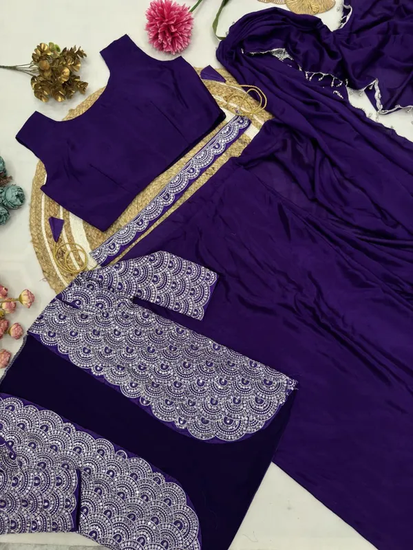 Purple_Georgette_Saree_With_Embellished_Jacket_Blouse_Set