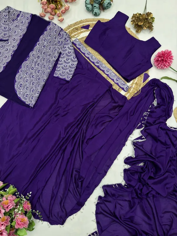 Purple_Georgette_Saree_With_Embellished_Jacket_Blouse_Set