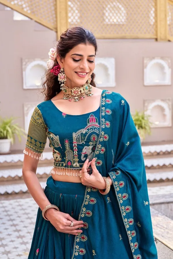 Teal_Blue_Embroidered_Lehenga_Choli_Set_With_Dupatta