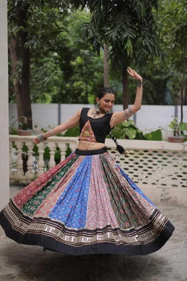 Multicolor_Printed_Lehenga_Choli_With_Black_Velvet_Border_-_Traditional_Indian_Ethnic_Wear