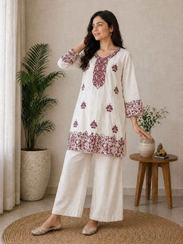 White_Embroidered_Kurta_And_Palazzo_Set_For_Women