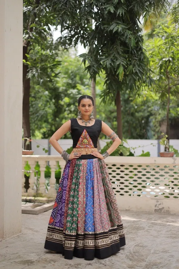 Multicolor_Printed_Lehenga_Choli_With_Black_Velvet_Border_-_Traditional_Indian_Ethnic_Wear