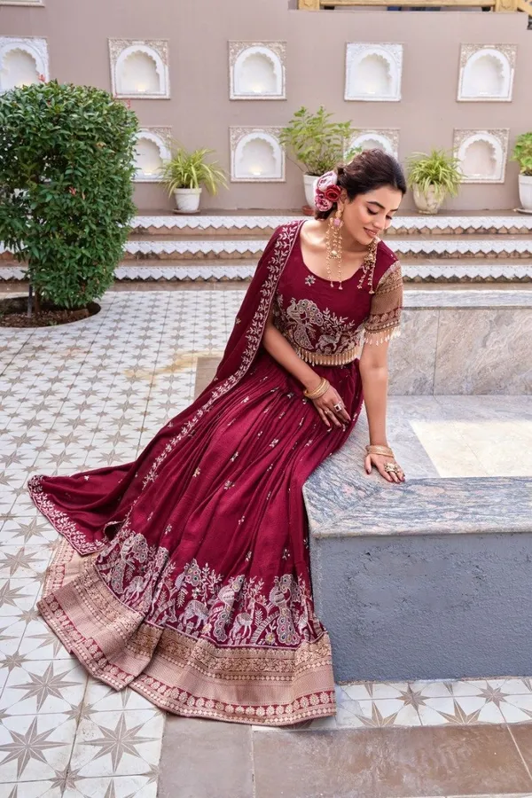 Maroon_Embroidered_Lehenga_Choli_Set_With_Dupatta_-_Traditional_Indian_Ethnic_Wear