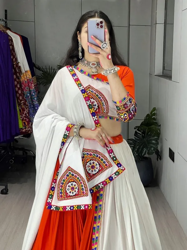 Traditional_Gujarati_Navratri_Chaniya_Choli_-_Orange_And_White_Embroidered_Lehenga_Set_With_Dupatta