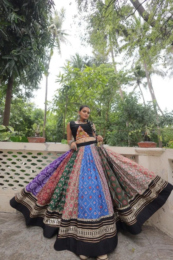 Multicolor_Printed_Lehenga_Choli_With_Black_Velvet_Border_-_Traditional_Indian_Ethnic_Wear